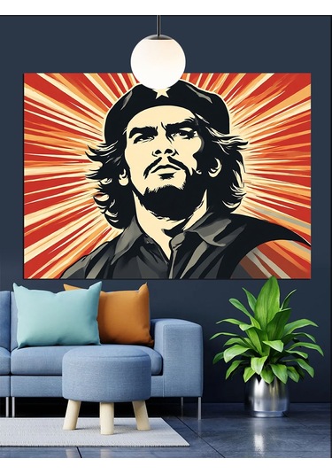 Che Guevara Siyah Portresi Dekoratif Kanvas - Mdf Ahşap Tablo
