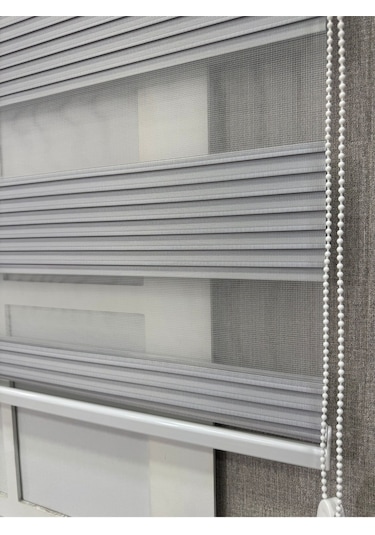 Donatti Zebra Stor Geniş Plise Güneşlik Perde Açık Gri Açık Gri