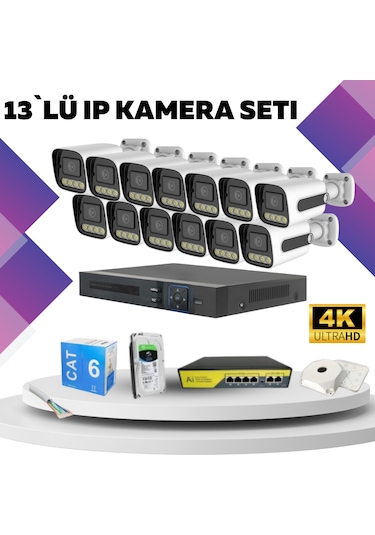 13'lü Güvenlik Ip Kamera Seti - 4mp Dış Mekan Kamera, 3.6mm Lens,