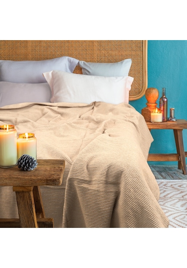 Verra Home Pamuk Battaniye Tek Kişilik Tv Battaniyesi 130 x 170 CM Bej