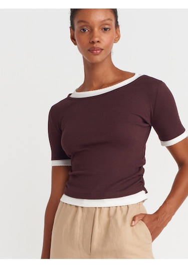 Dilvin 31942 Çift Katlı Büzgülü T-shirt-kahve Kahve