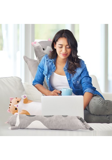 Youmex Gri Kedi Şekilli Yumuşak Yastık Oyuncak 70 Cm Yumuşak Pamuk Doldurma 女友及儿童 Hediyelik Peluş Oyuncağı Gri