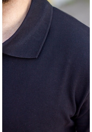 Erkek Siyah Rahat %100 Pamuk Ribana Kol Polo Yaka T-shirt 24eplypope 001