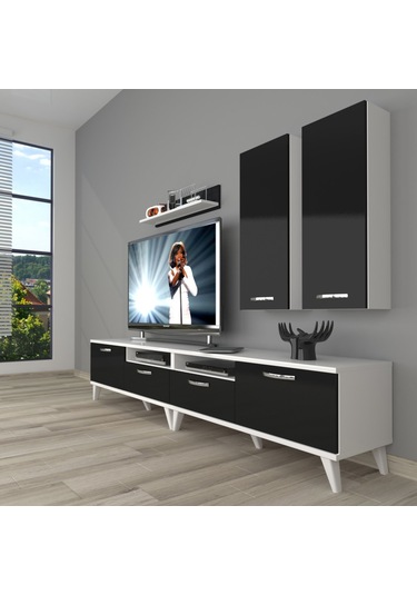 Decoraktiv Eko 5200d Slm Retro Tv Ünitesi Tv Sehpası Beyaz - Siyah