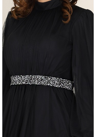 Alia Şık Taş Detaylı Büyük Beden Tesettür Abiye - Alya Siyah