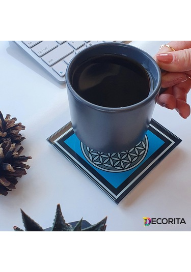 Decorita Cam Bardak Altlığı 4'lü Takım Yaşam Çiçeği Çok Renkli