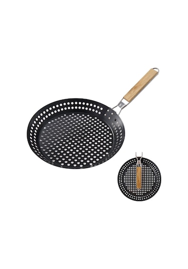 Symbee Dışarıda Kullanıma Uygun Katlanabilir Demir Izgara Tepsisi, Ahşap Kollü, Steak Ve Sebzeler İçin Non-stick Bbq Aleti Çok Renkli