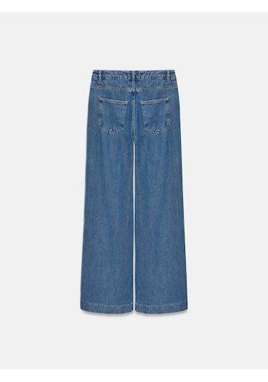 Dilvin 72102 Dökümlü Wide Leg Jean-mavi Mavi