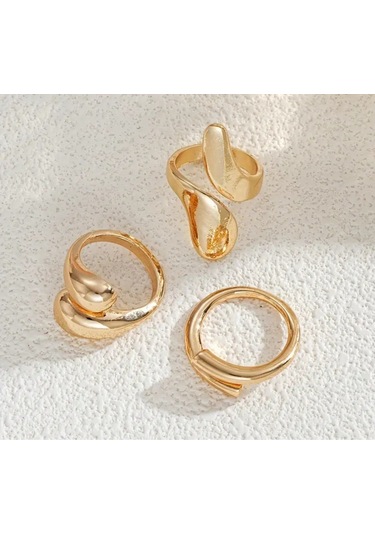 Girift Vintage Ydora 3 Adet Gold Yüzük Seti Altın
