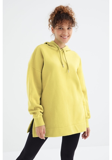 Tommy Life Limon Reglan Kol Basic Kapüşonlu Oversize Sweatshirt Tunik - 97242 Limon Sarısı