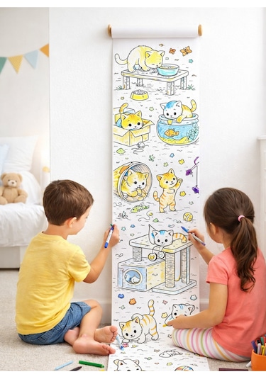 Dev Kedi Boyama Rulosu 4 Metre Dikey Boyama Kağıdı