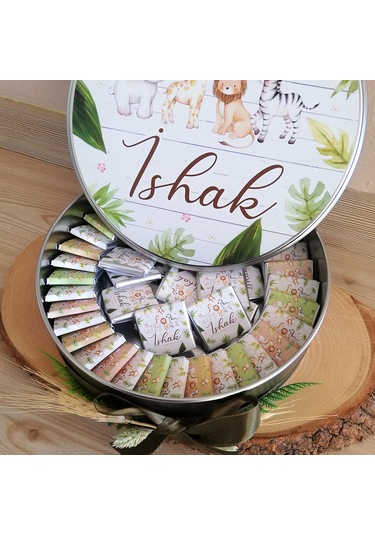 Hayvan Tasarımlı Bebek Çikolatası Metal Kutu 100'lü