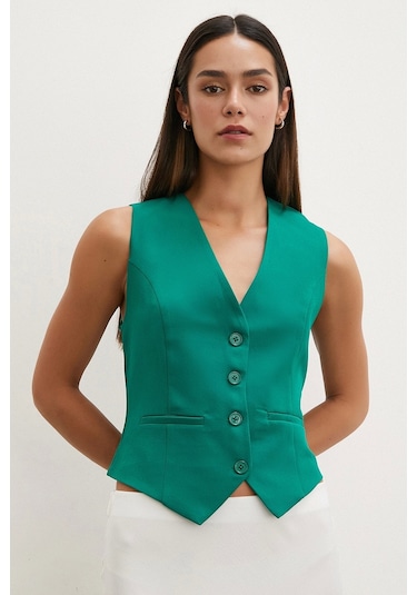 Never More Düğmeli Yelek Yeşil
