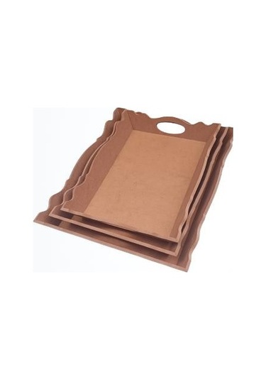 Hobi Dekoratif Model Üçlü Tepsi Seti Dalgalı Kenar Ahşap HAM MDF El Yapımı