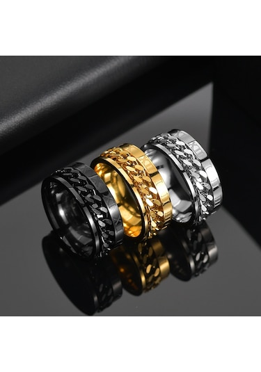 Sones 2 Adet Roma Rakamları Döndürülebilir Zincir Titanyum Çelik Yüzük, Renk: Siyah 11 Çok Renkli