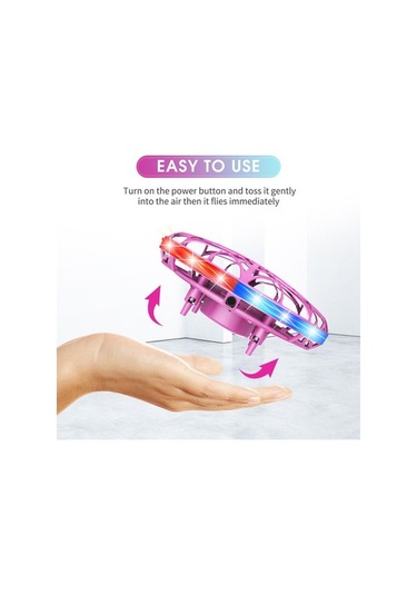 Ulzyvf Renkli Led Işıklı Mini Ufo Drone - Hareket Sensörlü, 360 Dönebilen, Çocuk & Yetişkin Hediye Pembe Pembe