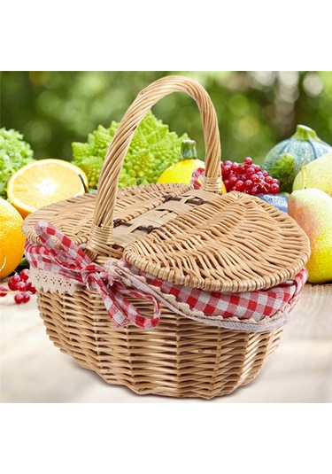 Xiaaokeji Kapaklı Country Tarzı Hasır Piknik Sepeti Sepet Kahverengi