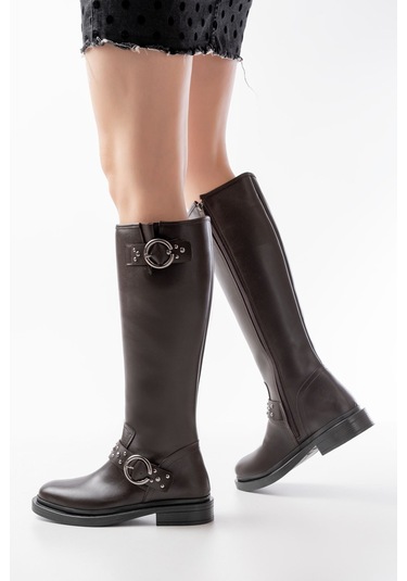 2024-3004 Kahverengi Toka Aksesuarlı Lastikli Fermuarlı Günlü... Kahve Rengi