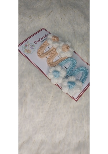Amigurumi Toka - Çıtçıtlı El Örgüsü Toka 2 Çift Açık Mavi