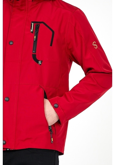Sivaist Yeni Sezon Erkek Kırmızı Softshell Kapüşonlu Iç Cepli Mont