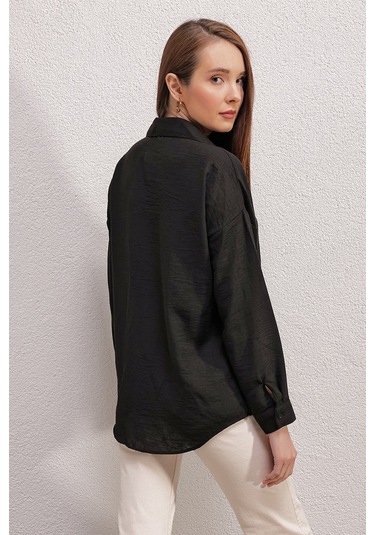 Bigdart 20153 Tek Cepli Oversize Gömlek - Siyah 001