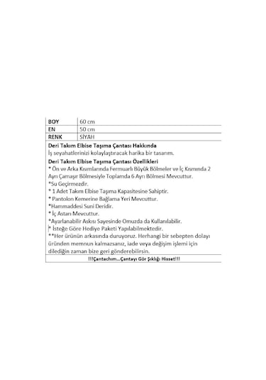 Deri Takım Elbise Taşıma Çantası Siyah