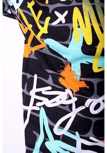 Grafiti Desenli Kapüşonlu Unisex 2 Iplik Turkuaz Sweatshirt Turkuaz