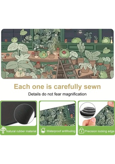 Sevimli Kurbağa Yeşil Mouse Pad, Kaymaz Kauçuk Tabanlı Masa Matı Çeşitli Boyutlarda 300 X 600 X 2 Mm