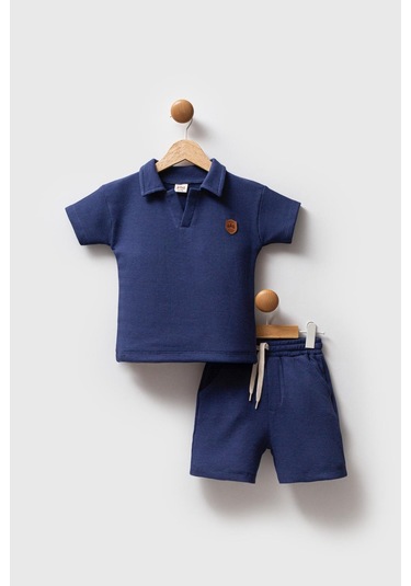 Erkek Çocuk Waffle Kumaş Şortlu Takım M00732 Lacivert