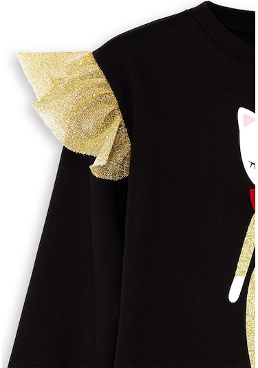 Denokids Simli Kedi Kız Çocuk Siyah Elbise Renkli