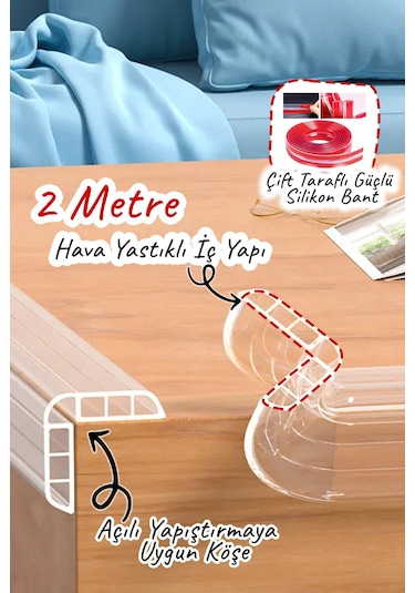 Agubugu Baby Hava Yastıklı Geniş Pvc Kenar Koruyucu 2 Metre Şeffaf