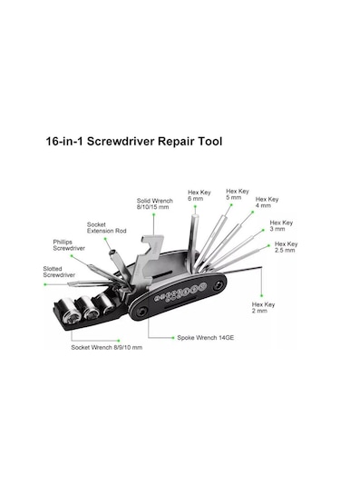 Robesbon 15 Fonksiyonlu Bisiklet Alyan Anahtar Seti Siyah