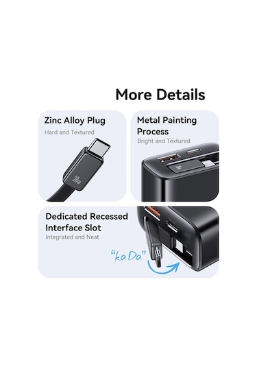 Tongxida Usams Cc296 30w Hızlı Şarj Cihazı Ab Tak Telefon Adaptörü, Tip-c Geri Çekilebilir Kablo Siyah Siyah