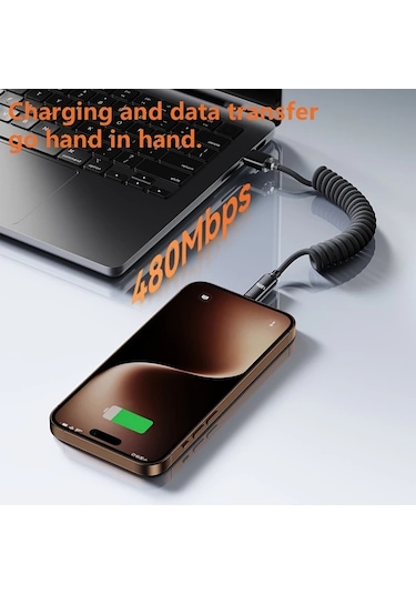 Elmpaly 120w Süper Hızlı Şarj Yaylı Kablo Usb-a Type-c 2m Siyah