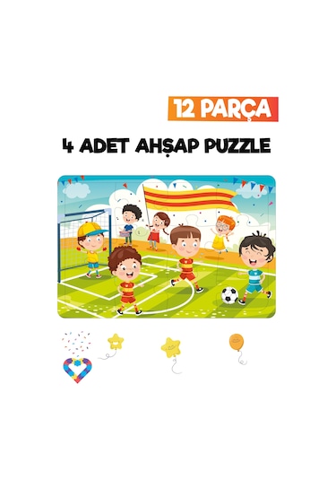 Ahşap Çocuk Puzzle 12 Parça 4 Adet-3