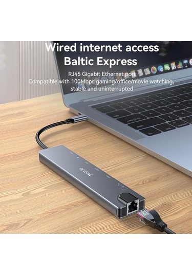 Yesido Hb27 8'i 1 Arada Tip-c 3.1 Çok İşlevli Hub Adaptör Yerleştirme İstasyonu Koyu Gri
