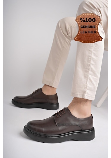 Muggo Smith Garantili Günlük Klasik Hakiki Deri Casual Rahat Ortopedik Kalın Taban Erkek Ayakkabı Kahverengı Kahverengi