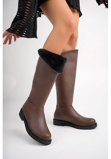 Öztürk Uzun Bükülebilen Model Kürklü Kadın Çizme Ozt-amn Kahve