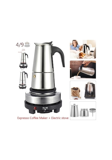 Novahub Moka Pot Çelik Elektrikli Soba Kahve Bira Su Isıtıcısı Pot Taşınabilir Espresso Kahve Makinesi - Gri