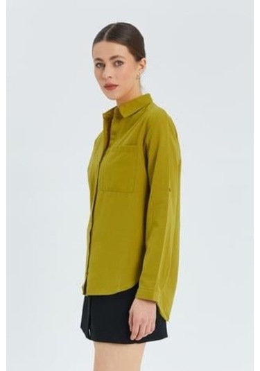 9942 Kadın Oxford Uzun Kol Basic Gömlek Olive OLIVE