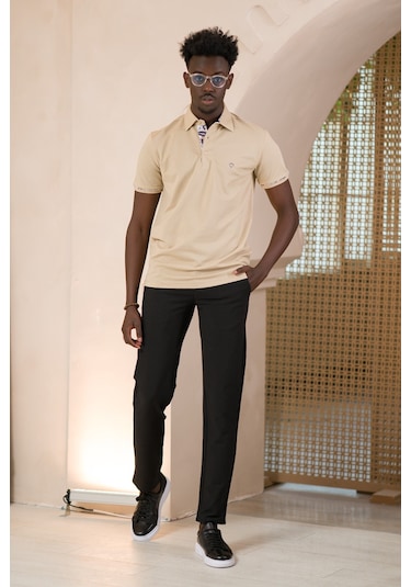 Paul Martin Regular Fit Yaka Garnili Pamuklu Polo Yaka T-shirt krem