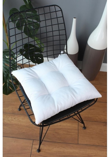 Altınpamuk Altınpamuk Beta Pofidik Beyaz Sandalye Minderi Bağcıklı 40X40Cm