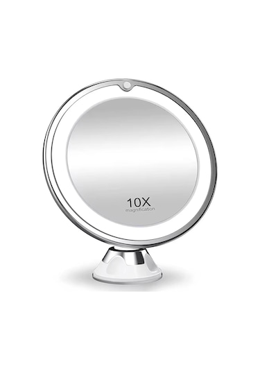 Vantuzlu, Led Işıklı Ve 10x Büyütmeli Makyaj Aynası Beyaz Diğer