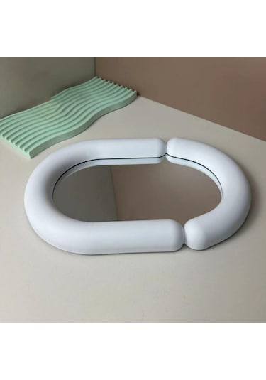 Homyl Düzensiz Makyaj Aynası Masa Üstü Aynası, Çok Yönlü Oval Şekil Beyaz