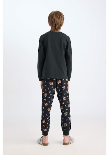 DeFacto Erkek Çocuk Pijama Takım Baskılı Uzun Kollu Üst Beli Lastikli Desenli Uzun Alt D5214A824WNBK53
