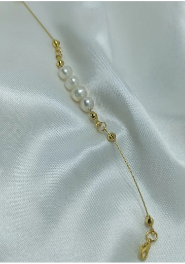 İnci Mode 24k Altın Kaplama Gerçek İnci Tasarım Bileklik Beyaz Tek Ebat Gold