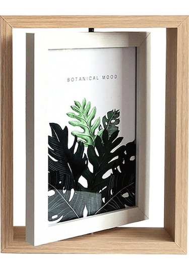 Lemestar Ahşap Ve Cam Döner Fotoğraf Çerçevesi 6-7 İnç, Çift Taraflı Görüntüleme, Dikey-yatay, Ofis/ev Dekoru - 1 Adet