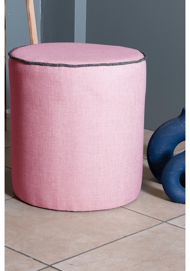 VALERİA PEMBE KETEN KUMAŞ YUVARLAK PUFF &BENCH&KOLTUK&TABURE&POFUDUKYATAK ODASI PUF MODELLERİ