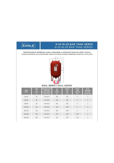 Eagle EGVL-100 Dik Tank 10 Bar 100 L Genleşme Tankı