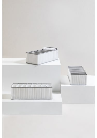 Ocean Home Textile 3'lü 8 Bölmeli Gri Çizgili Çekmece İçi Düzenleyici Set